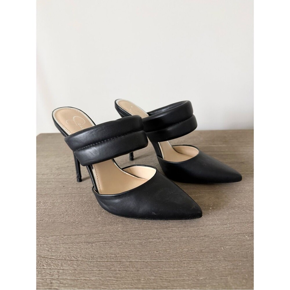 Jessica Simpson Woyde Pointed Toe Black Mule Heels with Padded Double Straps - 7